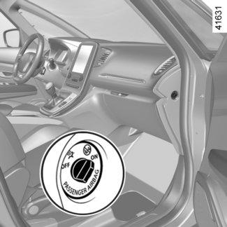 BEZPIECZEŃSTWO DZIECI: wyłączanie, włączanie przedniej poduszki powietrznej pasażera AIRBAG (3/3) 1 3 2 Nieprawidłowości w działaniu W przypadku wystąpienia nieprawidłowości w systemie