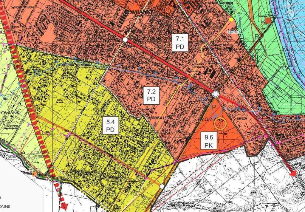 pomiędzy ulicami: Wóycickiego, Improwizacji, Heroldów, Pułkową, do planowanych tras komunikacyjnych Trasy Mostu Północnego i Trasy N S.