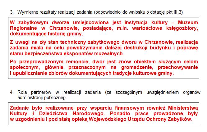 Opis osiągniętych rezultatów w odniesieniu do części