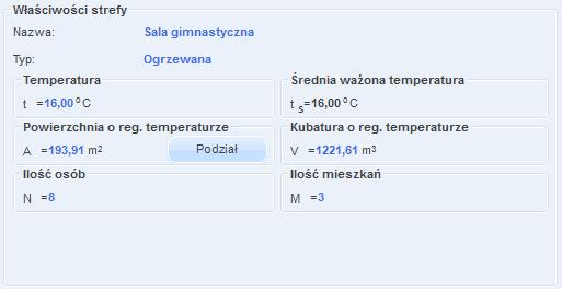 Opis obliczeń sezonowego zapotrzebowania na ciepło na cele ogrzewania i wentylacji Rys 168. Okno właściwości strefy dla normy PN B 02025 NAZWA pole służące do ręcznego wpisywania nazwy strefy.