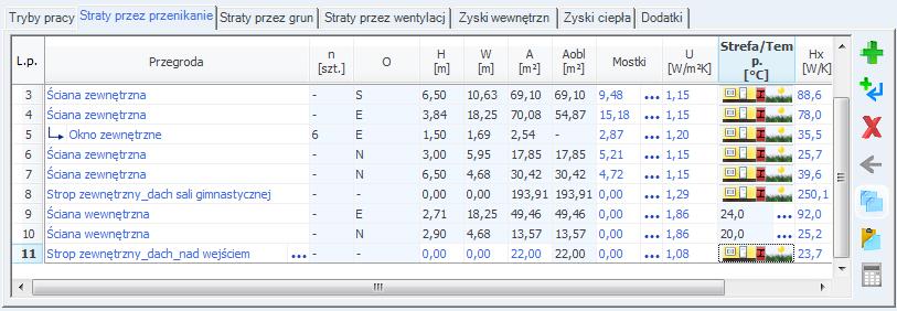 Opis obliczeń sezonowego zapotrzebowania na ciepło na cele ogrzewania i wentylacji TEMPERATURA [ C]- pole służące do definiowania temperatury, każdego trybu pracy.