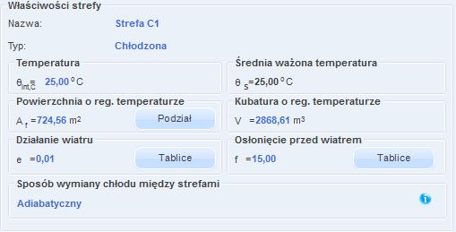 Opis obliczeń sezonowego zapotrzebowania na chłód na cele chłodzenia i wentylacji Rys 272. Okno właściwości strefy dla normy PN EN 13790:2009 NAZWA pole służące do ręcznego wpisywania nazwy strefy.