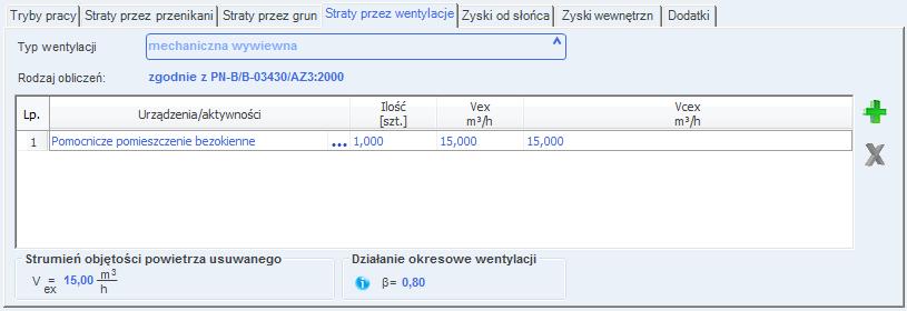 Opis obliczeń sezonowego zapotrzebowania na chłód na cele chłodzenia i wentylacji Rys 291. Zakładka straty na wentylację dla normy PN EN 13790:2008 wentylacja mech.