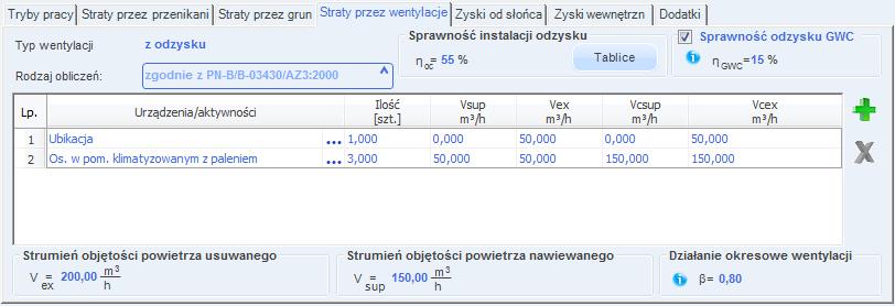 Opis obliczeń sezonowego zapotrzebowania na chłód na cele chłodzenia i wentylacji Rys 299. Zakładka straty na wentylację dla normy PN EN 13790:2008 wentylacja mech.