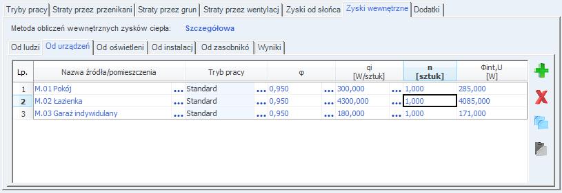 Opis obliczeń sezonowego zapotrzebowania na chłód na cele chłodzenia i wentylacji METODA SZCZEGÓŁOWA WEWNĘTRZNYCH ZYSKÓW CIEPŁA ZAKŁADKA ZYSKI OD URZĄDZEŃ Rys 313.