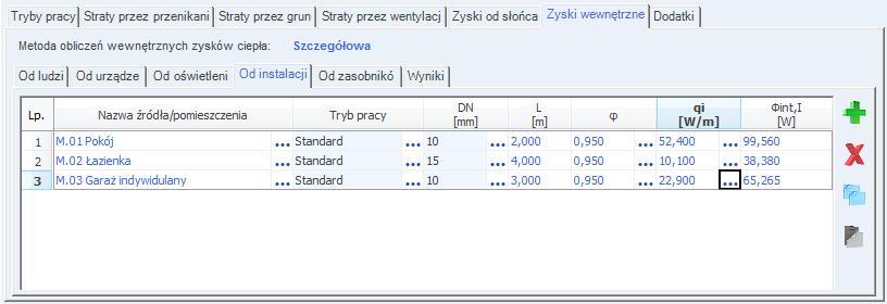 Opis obliczeń sezonowego zapotrzebowania na chłód na cele chłodzenia i wentylacji ZYSKI CIEPŁA OD OŚWIETLENIA int,l [W] pole do edycji przez użytkownika, program wylicza domyślnie na podstawie wzoru