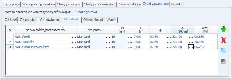 Opis obliczeń sezonowego zapotrzebowania na chłód na cele chłodzenia i wentylacji ZYSKI CIEPŁA OD OŚWIETLENIA int,l [W] pole do edycji przez użytkownika, program wylicza domyślnie na podstawie wzoru