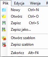 Opis danych wejściowych projektu 4.2 MENU PLIK - pozycja menuplik zawiera natepujace elementy: Rys 6.