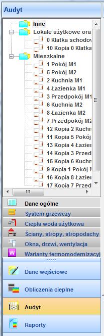 Praca z modułem Audyt 10.2.1.1 Drzewko pomieszczeń Rys 339. Okno z drzewkiem pomieszczeń.