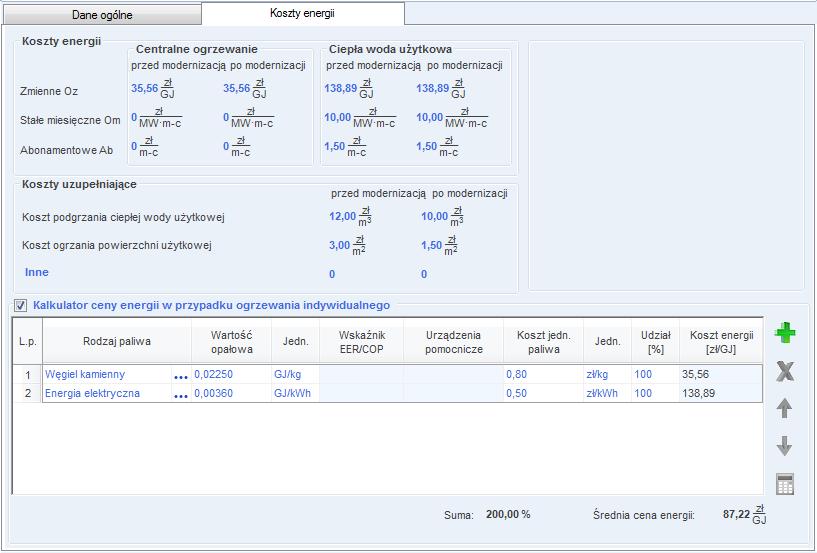 Praca z modułem Audyt 10.2.1.3 Zakładka:Koszty energii Rys 345. Zakładka Koszty energii.