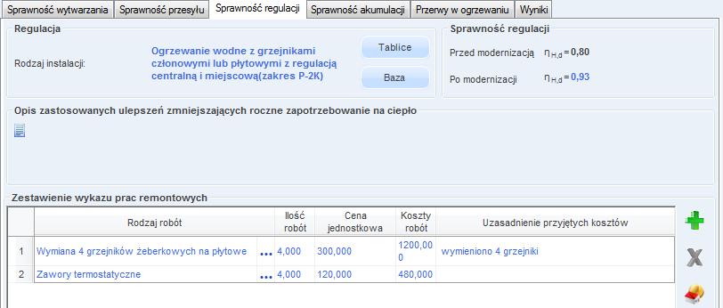 Praca z modułem Audyt Q H,e uśrednione sezonowe straty ciepła w wyniku niedoskonałej regulacji i przekazania ciepła budynku wartość wyliczana z wzoru: Q H,e = Q H,nd, gdzie η H,e jest pobierane z