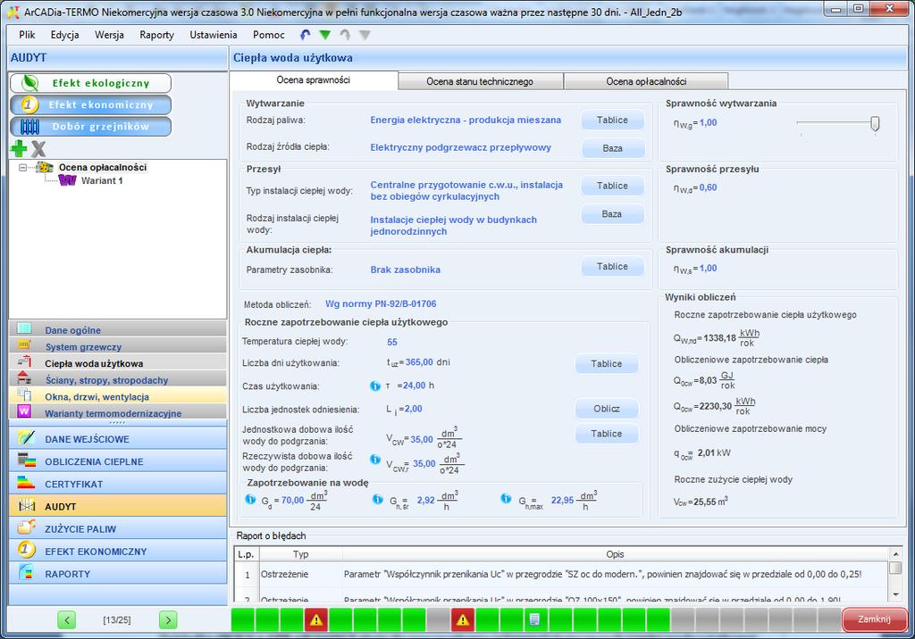 Praca z modułem Audyt 10.2.3 Okno dialogowe: Ciepła woda użytkowa Rys 379. Okno Ciepła woda użytkowa wg normy PN-92/B-01706 Rys 380.
