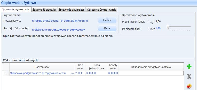 Wariantytemomodernizacyjne Ciepłejwodyużytkowej Opis funkcjonalności przycisków: dodawanie nowego wariantu, usuwanie wariantu, 10.2.3.