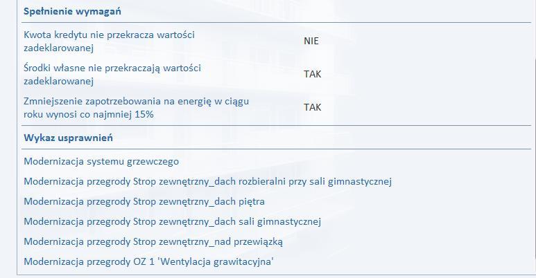 Informacje przekazywane w raporcie AUDYT: WYBRANY WARIANT TERMOMODERNIZACYJNY numer optymalnego wariantu przedsięwzięcia termomodernizacyjnego budynku.