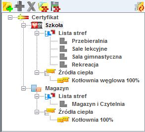 Certyfikat Legenda przycisków drzewka: - tworzenie nowej grupy/funkcji, - dodawania nowego typu źródła do grupy/funkcji, -usuwanie typu źródła z grupy/funkcji, - wczytywanie gotowego szablonu drzewka