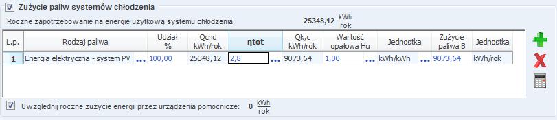 EFEKT EKONOMICZNY Rys 528. Tabela zużycia paliw dla systemów przygotowania ciepłej wody RODZAJ PALIWA pole do wyboru rodzaju paliwa z rozwijanej listy uruchamianej poprzez wciśnięcie przycisku.