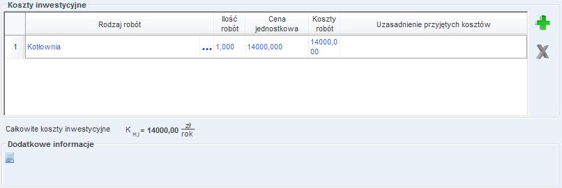 EFEKT EKONOMICZNY GRUPA KOSZTY INWESTYCYJNE Rys 534. Okno koszty inwestycyjne CAŁKOWITE KOSZTY INWESTYCYJNE K H,I [zł/rok] pole tylko do odczytu, wartość wyliczana z sumy z kolumny koszty robót.