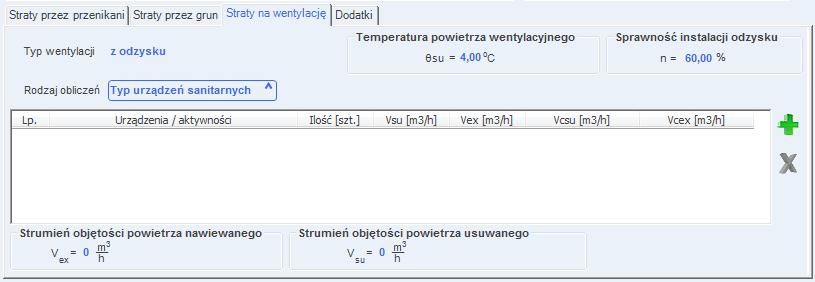 Program wstawia domyślnie wartość wyliczona z wzoru: V ex = n V i STRUMIEN POWIETRZA NAWIEWANEGO V su [m 3 /h] pole służące definiowania strumienia powietrza nawiewanego do pomieszczenia.