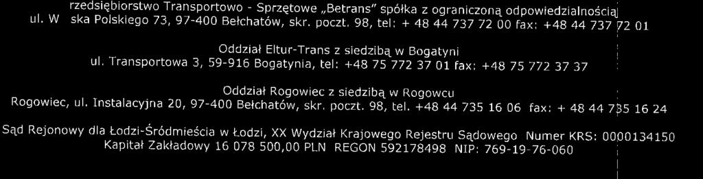 1 - oswiadczenie o zapoznaniu siq ze stanem przedmiotu zbycia rzedsiqbiorstwo Transportowo - SprzQtowe,,Betrans" sp6lka z ograniczonq odpowiedzialno6ciqj ul. W ska Polskiego 73, 97-4oO Belchat6w, skr.