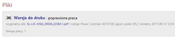 5. Wydruk pracy dyplomowej Po akceptacji danych przez Promotora praca przejdzie do Kroku 4 Kierujący Pracą Wpisywanie opinii.