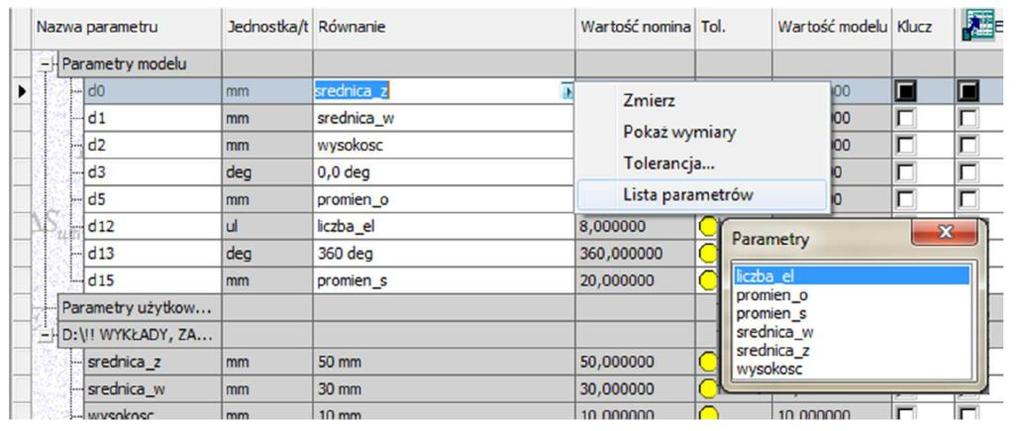 Powyższe czynności można również wykonać z poziomu okna PARAMETRY