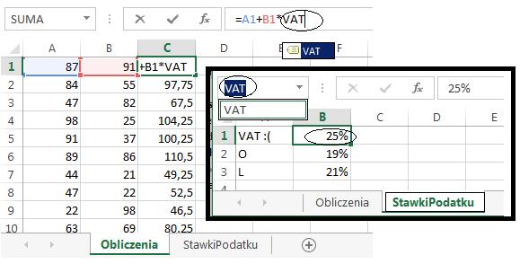 Jeśli w adresie nie podajemy nazwy arkusza, oznacza to arkusz bieżący. Jeśli zaś w adresie używamy odwołania do innego arkusza, po jego nazwie podajemy symbol wykrzyknika!