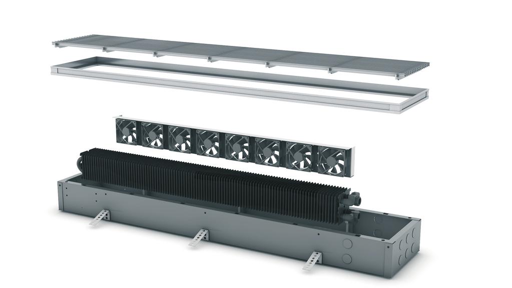 Informacje ogólne Części 1 Kratka aluminiowa lub drewniana (opcja) 1 4 Wentylatory DBE 2 Wytrzymała ramka 2 5 Wymiennik ciepła Low-H 2 O 3 Zintegrowany zasilacz (opcja) / Zasilacz wtyczkowy