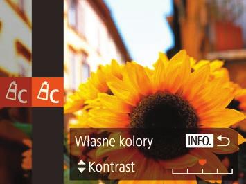 Moje kolory Wył. Barwy wzmocn. Barwy naturalne W tym trybie kontrast i nasycenie barw zostają uwydatnione w celu zwiększenia ostrości zdjęć.