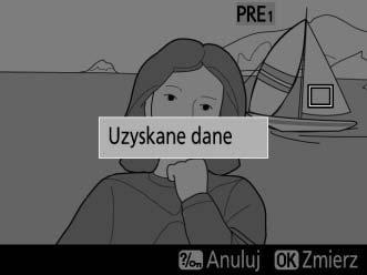 5 Ustaw obszar docelowy nad białym lub szarym obszarem. Kiedy D miga na ekranie, przy pomocy wybieraka wielofunkcyjnego umieść r na białym lub szarym obszarze fotografowanego obiektu.