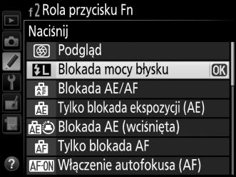 Blokada mocy błysku Ta funkcja służy do blokowania mocy błysku, pozwalając na ponowne komponowanie zdjęć bez zmiany mocy błysku i zapewniając, że moc błysku jest odpowiednia dla fotografowanego