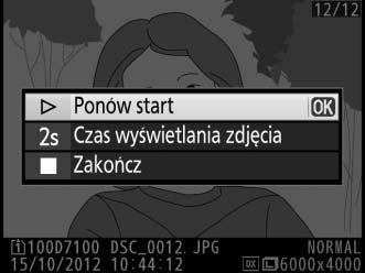 Określ czas wyświetlania każdego ze zdjęć. Aby rozpocząć pokaz slajdów, wyróżnij Start i naciśnij J.
