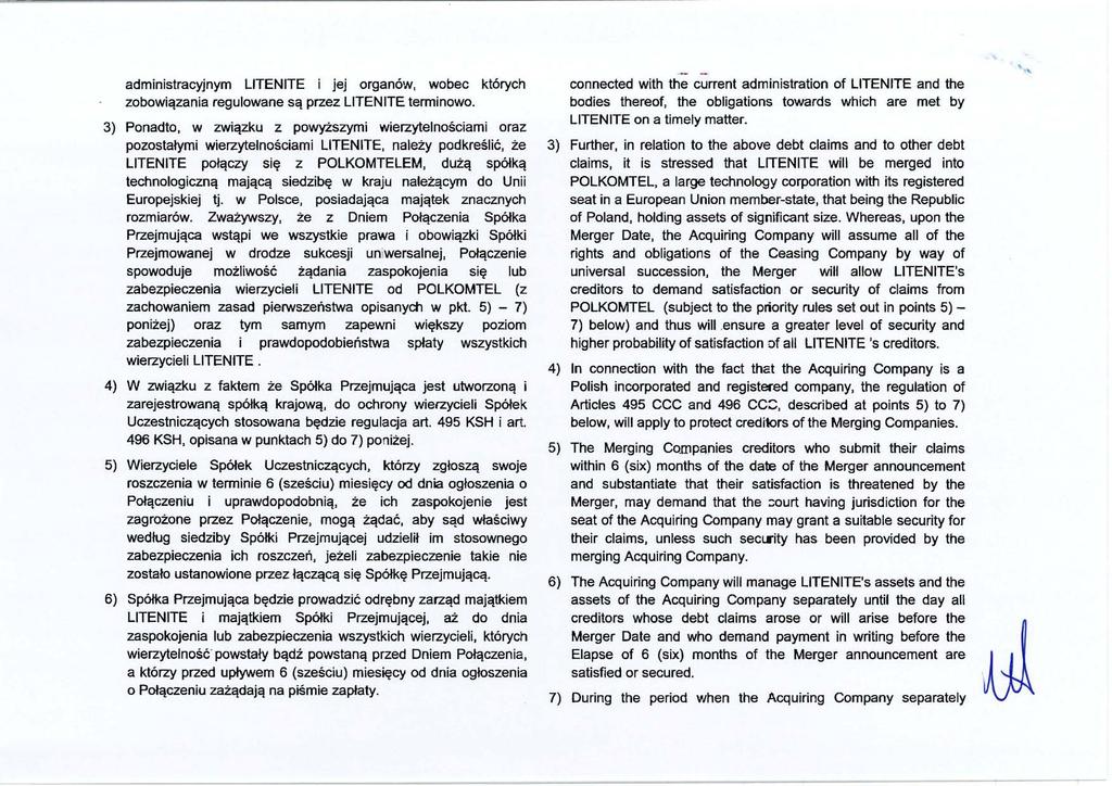 administracyjnym LlTENITE i jej organów, wobec których zobowiązania regulowane są przez LlTENITE terminowo.