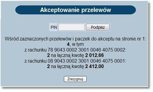 Rozdział 11 Przelewy Funkcjonalność akceptacji zbiorczej przelewów/paczek dostępna jest dla użytkowników posiadających uprawnienie Akceptowanie paczek.