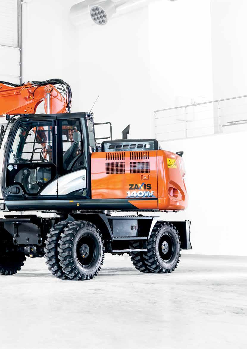 ZX140W 6 Optymalna wydajność Zdalne monitorowanie przy użyciu aplikacji online Global e-service. Prosta obsługa Łatwo dostępna kabina ze schodkiem i szerokim wejściem.