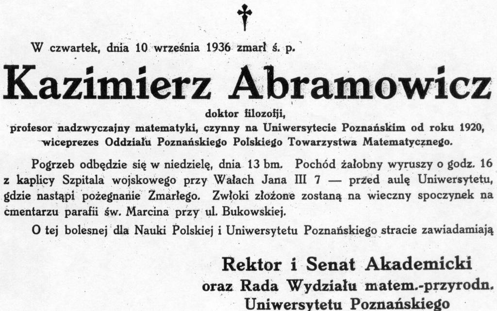 Kazimierz Abramowicz (1888 1936) 261 Nekrolog Abramowicza w Dzienniku Poznańskim z 13 IX 1936 3.