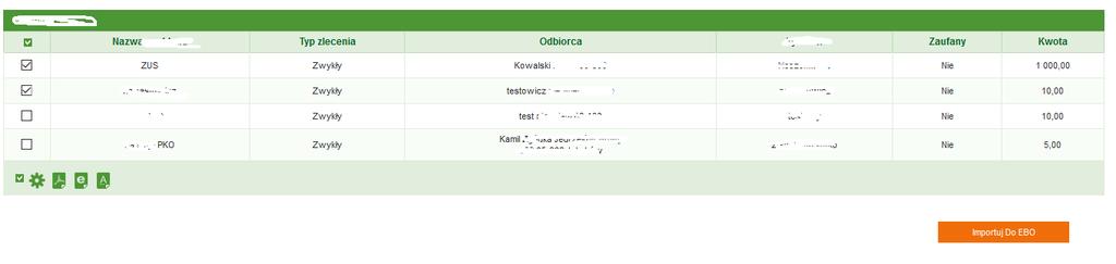 z wyświetlonej listy należy wybrać te pozycję które nas interesują i zaznaczyć checkbox. Ilość elementów wyświetlanych standardowo na stronę to 10.
