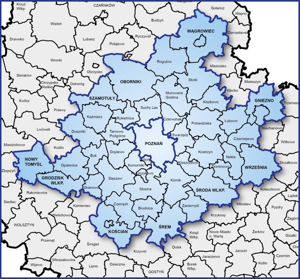 2. ZAKRES OPRACOWANIA Zakres przestrzenny Poznański Obszar Metropolitalny, zgodnie z zasadami i kryteriami przyjętymi przez Zarząd Województwa Wielkopolskiego uchwałą nr 478/2015 z 30 kwietnia 2015 r.