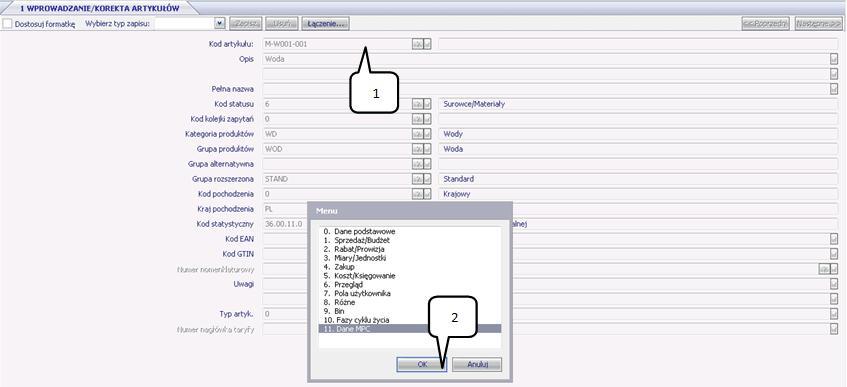 Strona 3 W oknie Kod Artykułu (1) należy wybrad z listy (F4) surowiec zgodnie z treścią