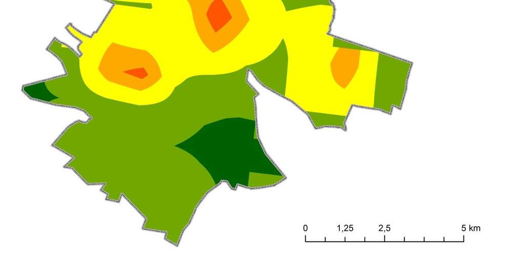 Rysunek 12 Rozkład stężeń pyłu zawieszonego PM2,5 o okresie uśredniania wyników rok kalendarzowy pochodzących z emisji