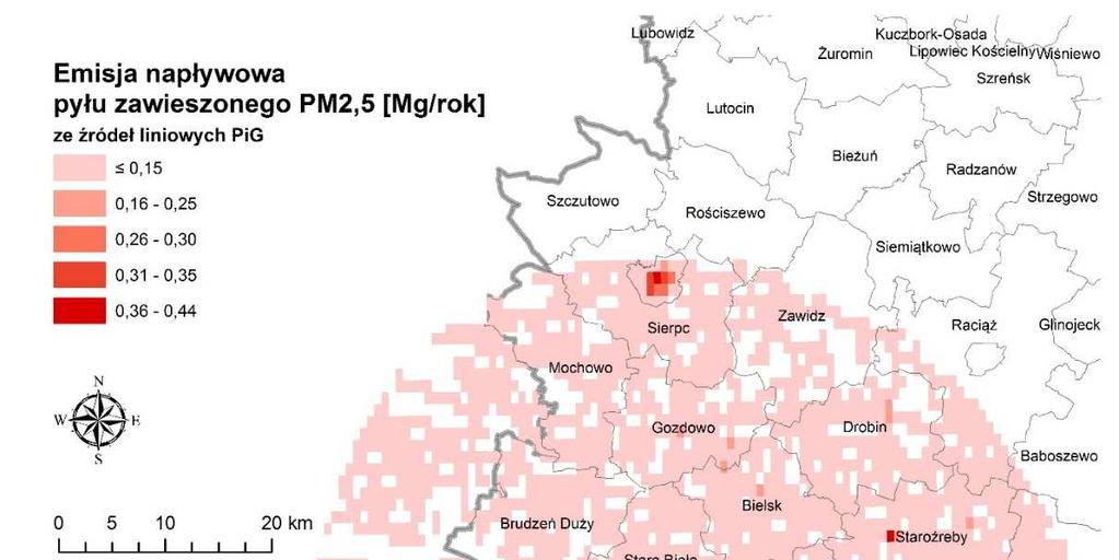 Rysunek 25 Emisja liniowa (drogi powiatowe i