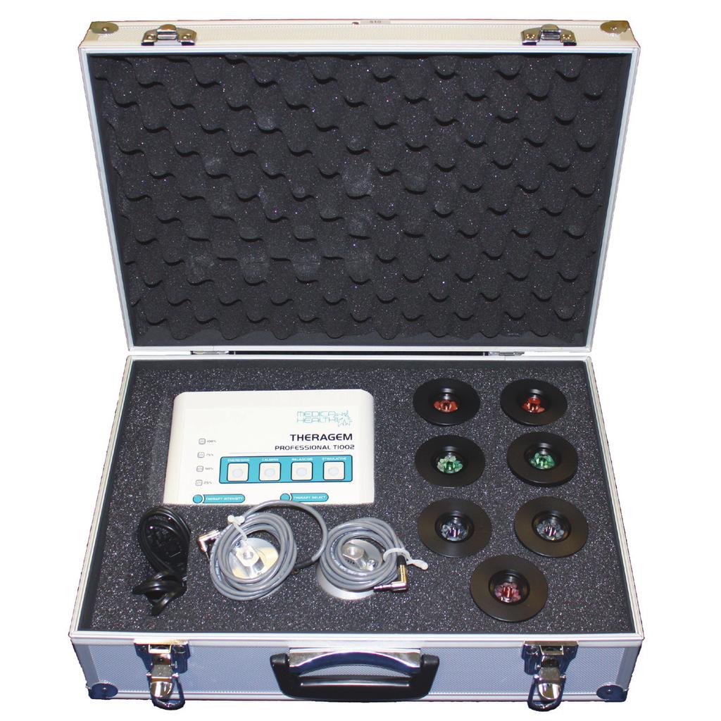 THERAGEM PROFESSIONAL T1002 Z czego składa się Theragem Professional 1002? Głowice: Zestaw zawiera dwie głowice, które pozwalają na przymocowanie wkładek z kamieniami szlachetnymi.