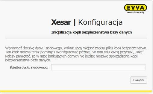 Pierwsza konfiguracja oprogramowania Xesar Włożyć nową kartę administratora do stacji kodującej. W oknie Xesar Konfiguracja wprowadzić nazwę systemu i hasło (przestrzegać wymagań dotyczących hasła!