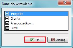 Okno dialoowe Dane do wstawienia Następnie przejdziemy do ramki Konstrukcja, dzie określimy wymiary w planie fundamentu paloweo (oczepu rupy pali), liczbę pali w rupie, ich średnicę oraz odlełość