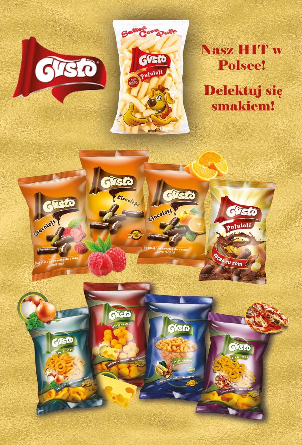 Chrupki kukurydziane naturalne 85g Chrupki kukurydziane w czekoladzie 50g Chrupki kukurydziane z maliną 50g Chrupki kukurydziane w czekoladzie z pomarańczą 50g