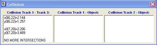 Okno Kolizje: W tym oknie pokazane są współrzędne punktów przecięcia skrajni.