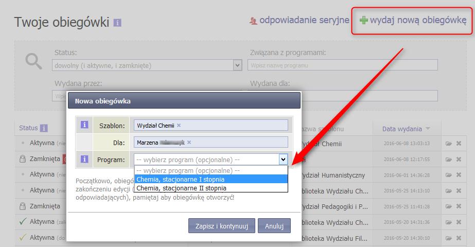 Wydawanie obiegówek Obiegówkę należy wystawić w systemie USOSweb: - studentowi po złożeniu pracy dyplomowej w dziekanacie lub w sytuacji rezygnacji ze studiów bądź skreślenia z listy studentów -