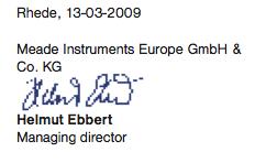 Potwierdzenie zgodności ECO Meade Instruments Europe GmbH & Co KG, 46414 Rhede/Westf., Gutenbergstr.