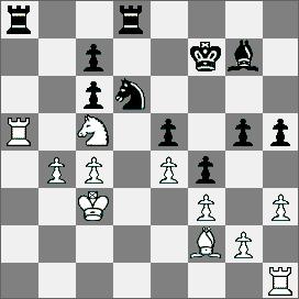 35.Hf7? (Po 35.Hd2 walka trwałaby nadal) 35 Hc1 36.Se1 d2 37.He8 Sg8 i białe poddały się. 944.Gambit centralny [C22] K Ruszczycki M Brzózka 1.e4 e5 2.d4 ed4 3.Hd4 Sc6 4.He3 g6 5.Gd2 Gg7 6.Sc3 Sge7 7.