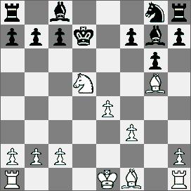 Sf3 e5 6.fe5 de5 7.de5 Se5 8.Hd8 Kd8 9.Gg5 Ke8 10.Sd5 Sf3 11.gf3 Kd7 12.0 0 0 14 Gf6?? (14 gf6) 15.e5! Ge7 16.He4! Sd3 17.Gd3 cd3 18.Ha8 Hd7 19.He4 b4 20.Sb1 Hb5 21.Wd1 i czarne poddały się. 1037.