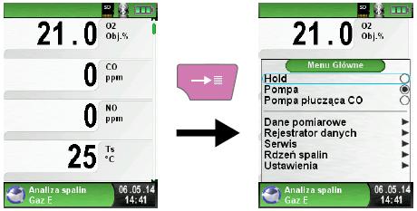 Pasek stanu (1) - wyświetla takie parametry jak stan baterii, sygnalizuje aktywację funkcji Hold (zatrzymania wyników pomiaru), funkcję wydruku i działania na karcie pamięci MicroSD.